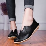 Mocassins plats en cuir pour femmes - os - dcontracts et confortables - noir