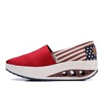 Mocassins à plateforme confortables pour femmes talon compensé bout rond - rouge Mocassins à plateforme confortables pour femmes talon compensé bout rond - rouge