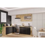 Modena - cuisine complte - 210 x 150 x 82 cm - chne artisan / noir mat - plan de travail non inclus ...