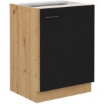 Modena - meuble bas - 1 porte battante - 60 x 52 x 82 cm - ch�ne artisan / noir mat - plan de travail ...
