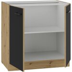 Modena - meuble bas - 2 portes battantes - 80 x 52 x 82 cm - ch�ne artisan / noir mat - plan de travail ...
