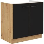 Modena - meuble sous evier - 2 portes battantes - 80 x 52 x 82 cm - ch�ne artisan / noir mat - plan de ...