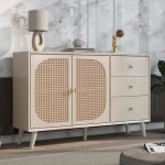 Modernluxe buffet avec 2 portes et 3 tiroirs - meuble en rotin - pour chambre - salon et bureau - 120x40x82cm ...