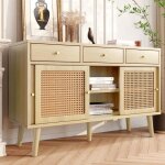 Modernluxe buffet avec 3 tiroirs et 3 portes coulissantes en rotin tress� - �tag�res r�glables - naturel ...