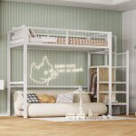 Lit mezzanine - modernluxe - 90x200 cm - armoire incluse - escalier - m�tal blanc