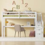 Modernluxe lit mezzanine 90x200cm lit enfant avec escalier de rangement et bureau sommier  lattes cadre ...
