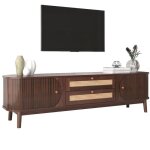 Modernluxe meuble tv 170x40x46cm garniture en bois massif et rotin deux tiroirs deux portes style scandinave ...