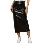 Jupe mi - longue et droite en simili fendue � larri�re. dot�e dun zip dans le dos et dune doublure en ...