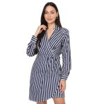 Robe chemise cache coeur  rayures et effet portefeuille. manches longues boutonnes. pour femme - robes ...