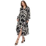 Robe chemise et fluide � motifs g�om�triques. dot�e de 8 boutons � lavant et de deux poches. mod�le � ...