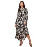 Robe chemise longue � motifs et ceinture amovible � nouer. dot�e de boutons devant et sur les manches. ...