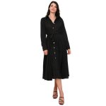 Robe chemise mi - longue et �vas�e avec jupon pliss�. dot�e de boutons devant et sur les manches. mod�le ...