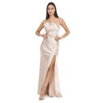 La modeuse - robes - robe longue et moulante satin�e � col b�nitier. dot�e de bretelles r�glables et ...