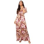 La modeuse - robes - robe longue texture  motif tropical et dos smock. dote de manches papillons ...