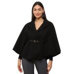 Cape en matire texture coupe arrondie. dote dune ceinture amovible et dun bouton au niveau du col. ...