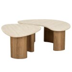 Mohea - lot de 2 tables basses gigognes - effet travertin et bois - 88 et 65 cm - bois / blanc