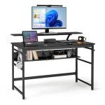 Mondeer bureau droit 120 cm bureau dordinateur avec 2 �tag�res de rangement support d�cran amovible - ...