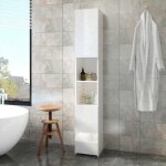 Mondeer meuble de rangement colonne armoire de salle de bain haute mince avec 2 portes brillantes 6 compartime ... Mondeer meuble de rangement colonne armoire de salle de bain haute mince avec 2 portes brillantes 6 compartime ...