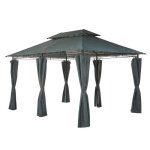 Mondeer tonnelle de jardin 3x4m pavillon de jardin pour industrie lourde avec 6 rideaux lat�raux cadre ...
