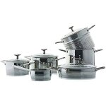 Moneta accordo inox lot de 10 casseroles et po�les rev�tement ext�rieur en acier inoxydable bross� convient ...