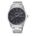 Montre - seiko - classique - solaire - acier inoxydable - cadran noir