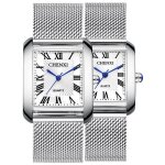 Montres couple montre imperm�able bracelet maille tress�e en acier inoxydable argent montre pour saint ...