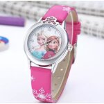 Montre elsa anna la reine des neiges - cuir rose fuchsia acier inoxydable fille
