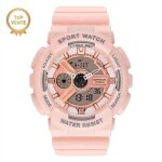 Montre enfant fille ado digital - analogique avec alarme lumineuse led et date du calendrier - rose