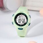 Montre enfant fille vert �tanche 3atm num�rique simple fluorescent multifonctionnel