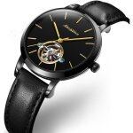 Montre femme automatique marque de luxe mecanique cuir de veau �tanche noir mode et qualit� sup�rieure ...