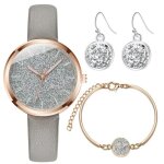 Montre femme boucles doreilles bracelet coffret cadeau - magnifique luxe bijoux quartz etanche accessoires ...