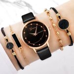 Montre femme bracelet bijoux fantaisie noir fete simili cuir r�glable cadeau femme tendance