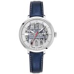 Montre femme coeur battant argenté cadran argenté bracelet cuir bleu 14 mm Montre femme coeur battant argenté cadran argenté bracelet cuir bleu 14 mm