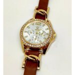 Montre femme cuir & acier marron or fine bijoux strass fashion ide cadeau