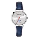 Montre femme �lys�e cadran argent� bracelet cuir bleu 12mm