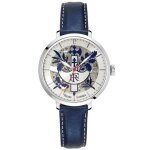 Montre femme - Élysée - automatique - cadran argenté - bracelet cuir bleu - Étanchéité 5 atm Montre femme - Élysée - automatique - cadran argenté - bracelet cuir bleu - Étanchéité 5 atm