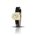 Montre femme lip mach 2000 mini - acier doré - bracelet cuir noir vernis - etancheité 3 atm Montre femme lip mach 2000 mini - acier doré - bracelet cuir noir vernis - etancheité 3 atm