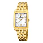 Montre femme - lotus - rectangulaire - acier dor - cadran blanc nacr - oxydes de zirconium