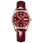 Montre femme de marque de luxe automatique mcanique calendrier daffichage diamant bracelet en cuir rouge ...