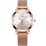 Montre femme de luxe motif coeur diamant bracelet en acier inoxydable étanche mode grâce or rose Montre femme de luxe motif coeur diamant bracelet en acier inoxydable étanche mode grâce or rose