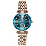 Montre femme de luxe sharphy - cadran serti de diamants - bracelet en acier - �tanche - bleu dor�