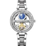 Montre femme mcanique automatique montres bracelet dames acier remontoir vider tanche afficher phase ...