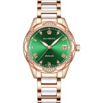 Montre�femme m�canique automatique multifonction �tanche affichage du calendrier vert bracelet en c�ramique ...