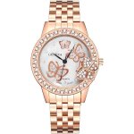 Montre - femme - motif - papillon - acier - inoxydable - dor� rose - cadran - 4 cm - strass - blanc - ...