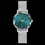 Montre femme multiples argent� cadran vert bracelet acier milanais argent� 14 mm