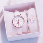 Montre fille enfant et bracelet fleurs de cerisier blanc bracelet en cuir mode cadeaux pour enfants Montre fille enfant et bracelet fleurs de cerisier blanc bracelet en cuir mode cadeaux pour enfants