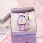 Montre fille  quartz analogique pente violet mignon chat dessin anim montre enfant pedagogique
