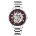 Montre homme automatic argent cadran bordeaux bracelet acier argent 20 mm