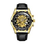 Montre homme de marque automatique mécanique noir doré bracelet en cuir cadran squelette mode cool cadeau ... Montre homme de marque automatique mécanique noir doré bracelet en cuir cadran squelette mode cool cadeau ...