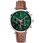 Montre homme baron cadran vert bracelet cuir perfor brun